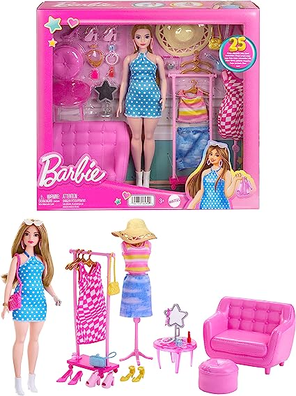 BARBIE - Fashion Set with Doll and Wardrobe Set with Clothing, Accessories and Lounge Furniture