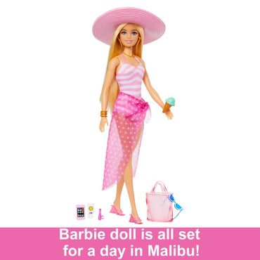 Blonde Barbie Doll With Swimsuit And Beach-themed Accessories