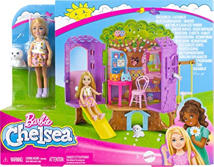 Chelsea Barbie Doll And Treehouse Playset With Pet Puppy