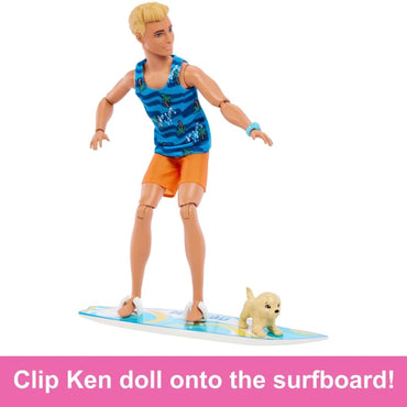 Ken Doll with Surfboard Poseable Blonde Barbie Ken Beach Doll