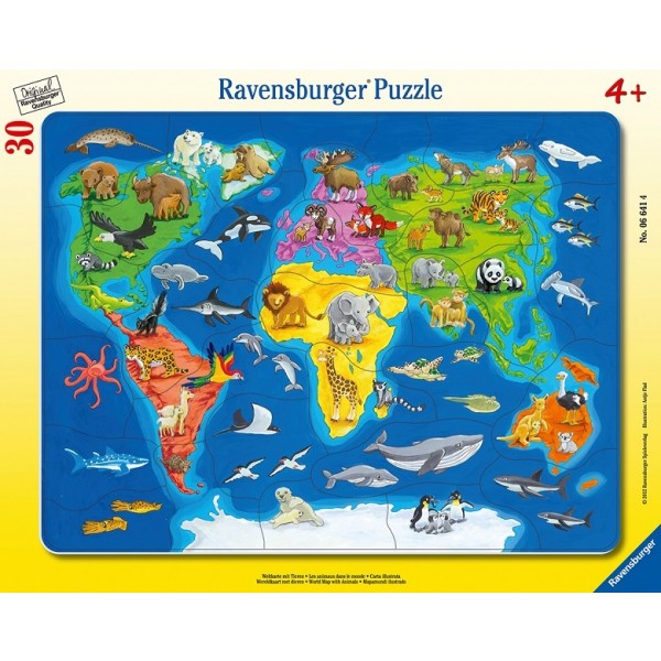 RAVENSBURGER FRAME PUZ 30-48PC WORLD MAP & ANIMALS
