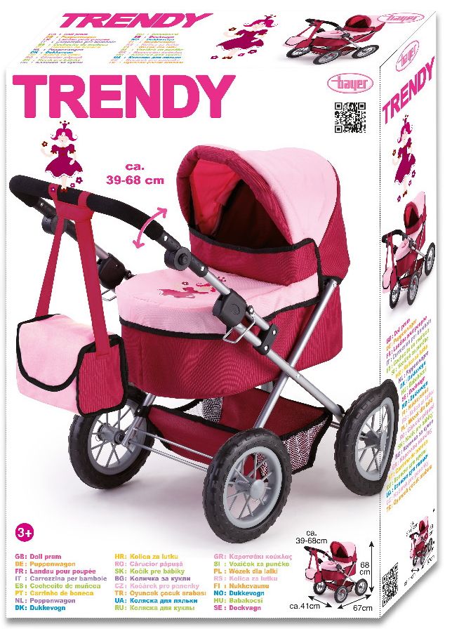 Trendy Doll's Pram (Pink/Red)