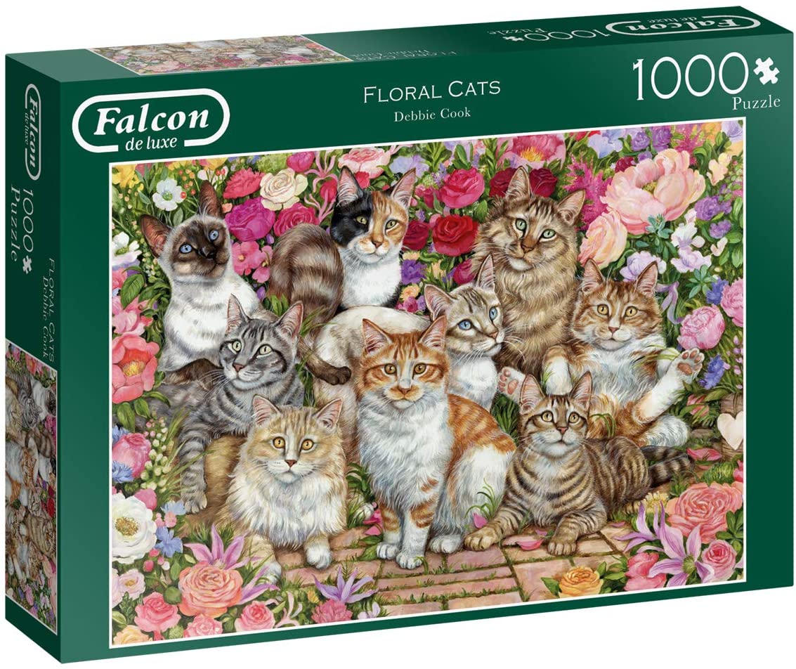 Jumbo 11246 Falcon de Luxe-Floral Cats 1000 Piece Jigsaw Puzzle