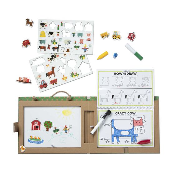 Natural Play: Play, Draw, Create Reusable Drawing & Magnet Kit - Farm