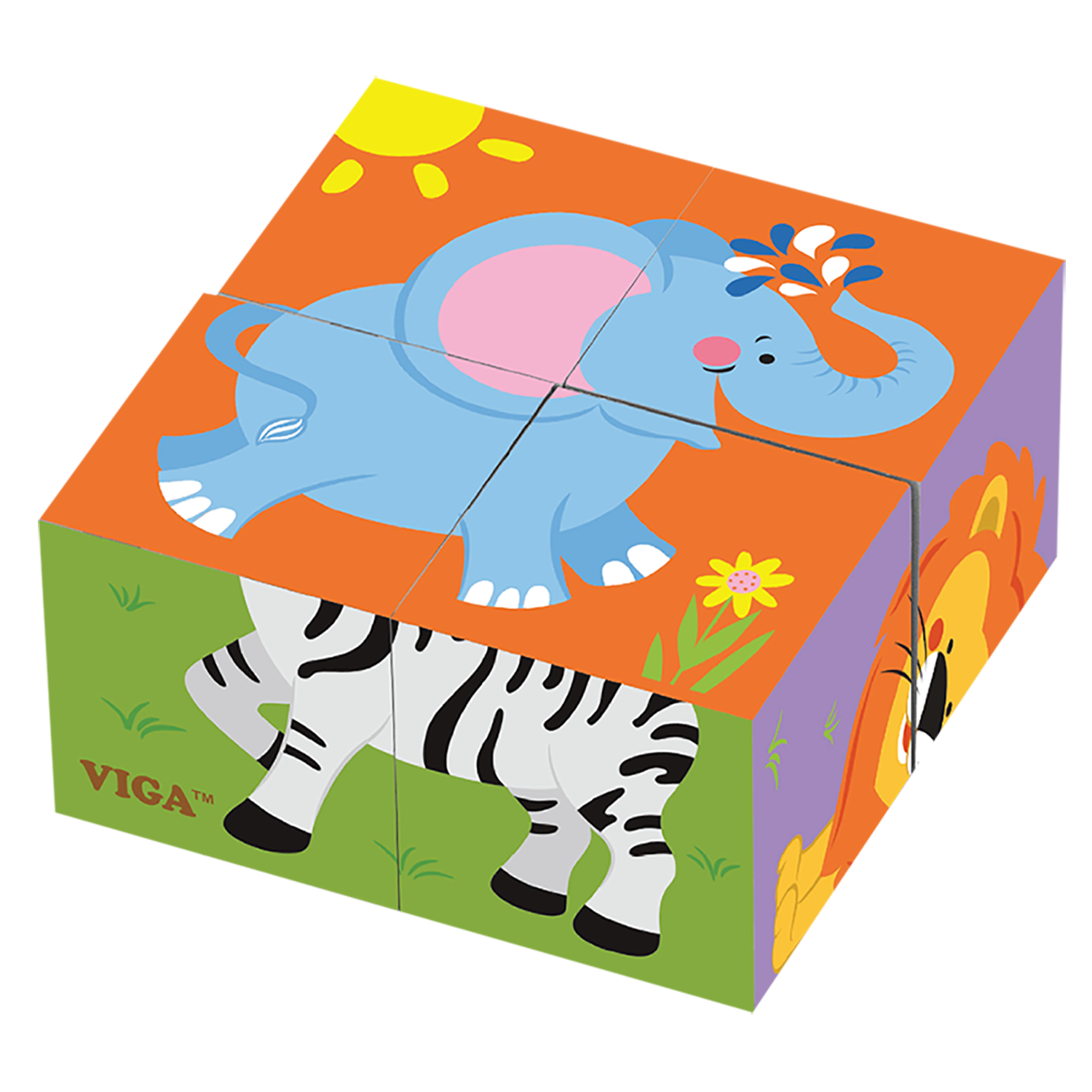 Six-sided Cube Puzzle Wild Animals